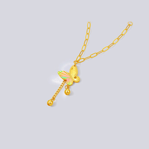 Saturday Lucky Yellow 18K gold necklace for women, colorful bow pendant, light luxury niche, holiday gift for girlfriend, necklace (40+5cm adjustable)