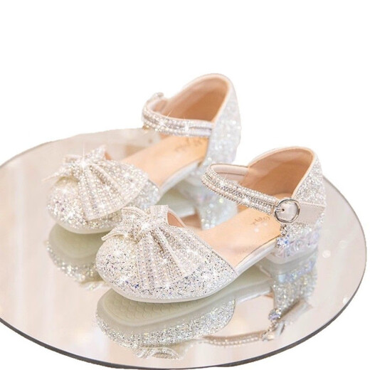 G.DUCKKIDS Little Yellow Duck Children's Shoes Girls Sandals New Children's Shoes Summer Little Girls Crystal Shoes High Heels Baby Leather Shoes Silver 36 Inner Length 21.5CM