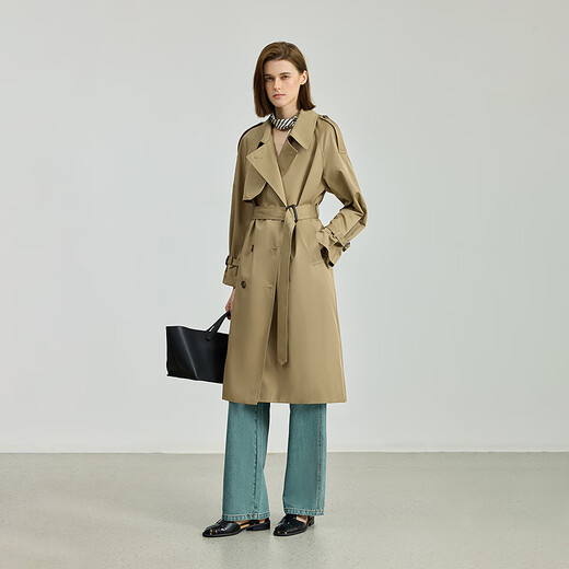 LILY2025 new autumn style retro British style double-breasted casual commuter belt long khaki windbreaker jacket 717 Khaki S