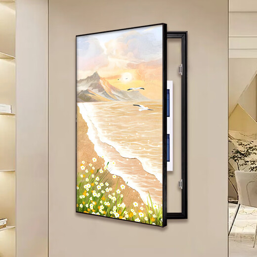 海景大尺寸电表箱装饰画现代简约玄关画免打孔遮挡强配电箱画挂画 V695 左翻盖(右侧往左打开)总厚度4.51