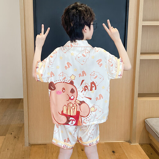 诗茹梦夏季儿童短袖套装家居服春夏季冰雪丝翻领男孩男童卡通款开衫睡衣 6636#（黄色龙） 110 童8码 100-110CM 30-40斤