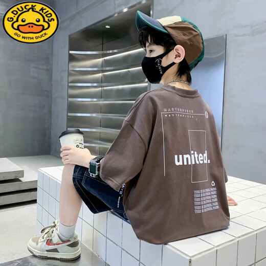 G.DUCKKIDS boys T-shirt summer pure cotton short-sleeved children's street dance trendy summer half-sleeved 2025 big children's street loose top CT683# blue 100 [Suggested 90-100 cm]