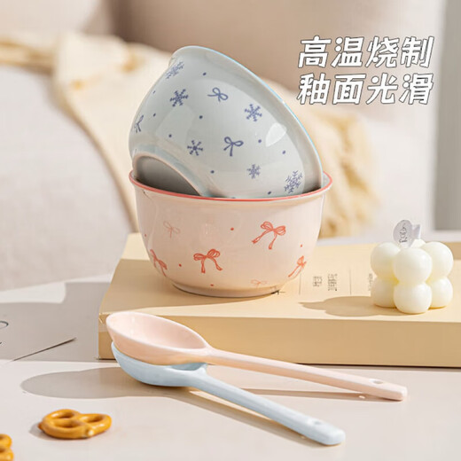 New underglaze color ceramic bowl and tableware set girly ins style ceramic bowl and spoon piglet two bowls two spoons