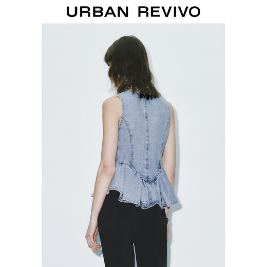 UR summer new women's fashion retro casual ruffled sleeveless denim shirt UWG850116 blue XS