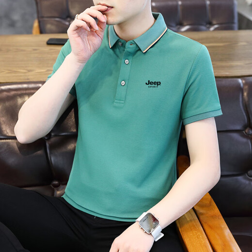 
JEEP SPIRIT Jeep Short Sleeve T-shirt Men's Half Sleeve Top POLO Men's New Summer Casual Business Middle-aged and Young Stripe Half 6636 Dark Green XL -(130Jin[Jin is equal to 0.5 kg]-145Jin[Jin is equal to 0.5 kg])