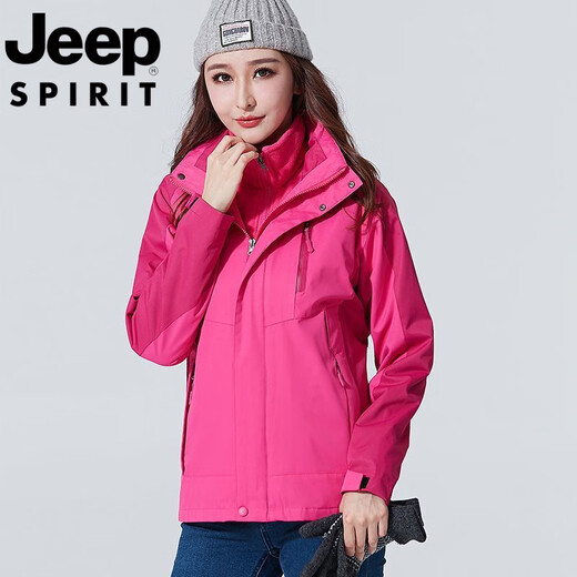 Jeep (JEEP) couple jacket jacket for men and women outdoor three-in-one autumn and winter plus velvet waterproof detachable mountaineering suit purple and white women 9889 M
