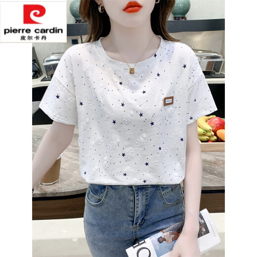 皮尔卡丹（pierre cardin）纯棉印花t恤女短袖夏装2025年新款宽松印花设计感百搭体恤上衣潮 广州十三行5009#紫色版 S 适合80-99斤