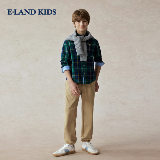 E LAND KIDS children's clothing boys' shirt season new retro British plaid long-sleeved top Green green/40 160