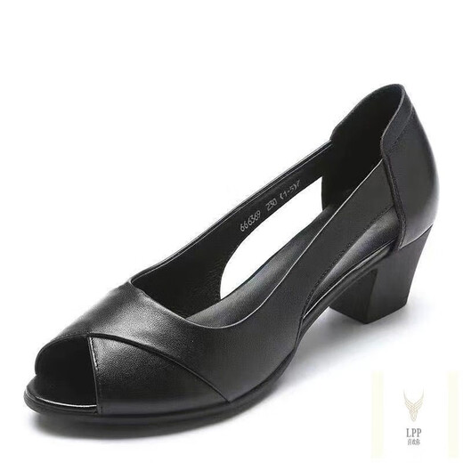 Master Zulijian Roman thick heel shoes soft leather sandals for women in 2025 summer wear middle-aged mother shoes non-slip women's fish mouth shoes Wenzhou Huidong is not tired and wears hole shoes outside - beige 35 sandals for women 2025 new