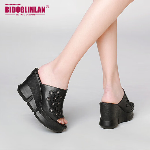 Sandalias con tacón de la marca Bido Groenlandia para mujeres que usan una nueva plataforma impermeable de verano con la boca de cuero de tacón alto de la boca abierta de las sandalias de medio apoyo de los pies en blanco 37 (235 mm)