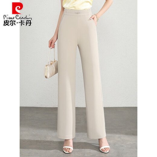 Pier Cardin Elástico Pantalones sueltos de la cintura alta de mediana edad Pantalones rectos de las mujeres de las mujeres primavera y verano Nuevos pantalones de pierna ancha estrechas Pantalones casuales Color de albaricoque (9221) l 28 (circunferencia de la cintura 2 pies 1)