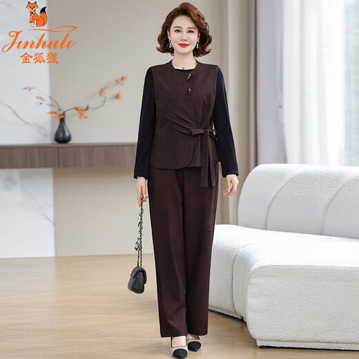
Golden Fox Mom Dignified and Atmospheric Set Autumn Vest Jacket 2025 New Middle-aged and Elderly Women's Spring and Autumn Top Khaki 753 XL Recommended 90-110Jin [Jin equals 0.5 kg]