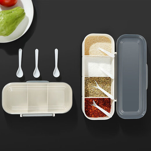 Fat Donglai seasoning box in one multi-compartment kitchen salt shaker combination set household seasoning bottle jar with spoon white four compartments in one free spoon