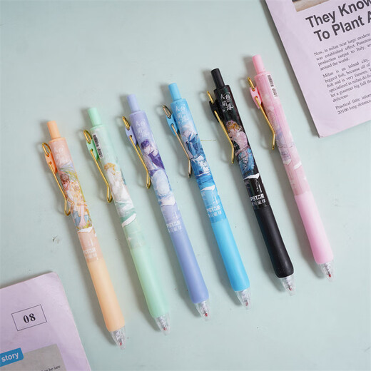 UHFQ Mermaid Falls New Blind Box Pen Creative Cartoon Cute Ins High-Precision Press Neutral Pen Quick Dry Black Water X-6174 Time Agent Blind Box Pen Random 6 0.5mm 0.5mm x Single