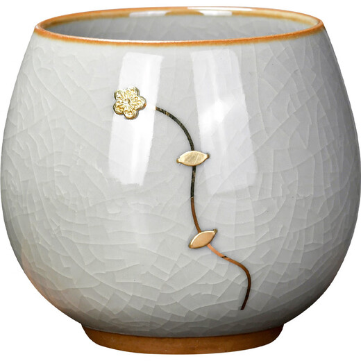 
Cuiqixuan Chinese style tarred Ru kiln personal cup business gift owner cup tea cup ceramic tea cup souvenir 20 ZH-14098 Ru kiln round and tarred cup (Bauhinia) + happy gift
