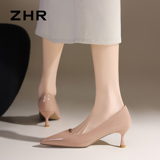 
ZHR nude high heels women's new pointed toe slim heels women's shoes French style commuting shoes BQ117G nude pink 37