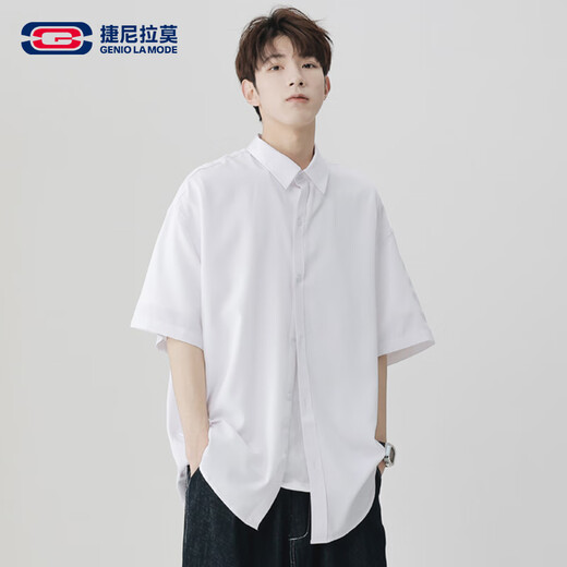 GENIOLAMODE短袖衬衫男纯色简约基础款夏季薄款青年学生百搭上衣服