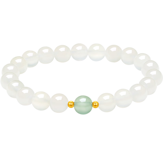 Saturday Blessing Chalcedony Bracelet Women's 18K Gold Bead Bracelet Birthday Gift Crystal White Chalcedony-Auspicious Ruyi 17cm