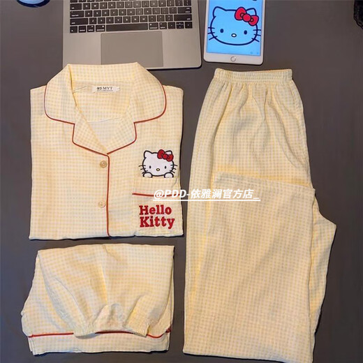ZIPJBX可爱凯蒂猫三件套装睡衣女夏季ins薄款短袖休闲家居服可外穿 套WZL1483【三件套装】 M 【建议80-100斤】