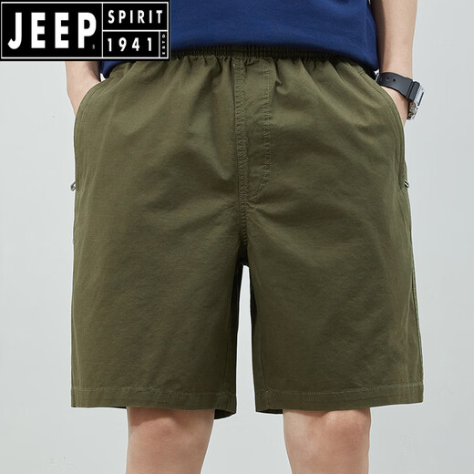 JEEP SPIRIT军绿色男款短裤男夏季纯棉户外沙滩裤外穿居家宽松休闲百搭五分裤 9224卡其色 L