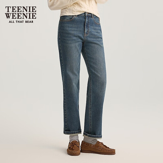 Teenie Weenie【赵露思同款】小熊女装牛仔裤2025年秋新款休闲时尚烟管裤 中蓝色 M