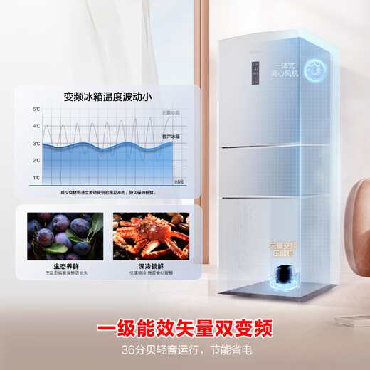Rongsheng 253 upgraded first-class energy efficiency three-door small refrigerator household small variable frequency air-cooled frost-free energy-saving and odor-free rental housing renewal subsidy BCD-253WD12NP