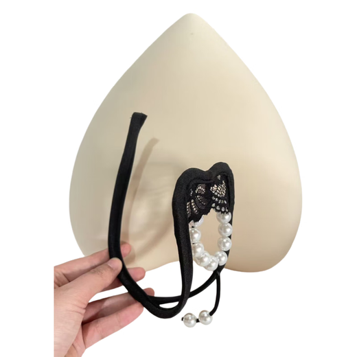 Renduo Men's C-string Pants Lace Pearl Decorated Hollow Invisible Flirting U-Shaped T-Pants One Size Black One Size (80-180Jin Jin is equal to 0.5kg)