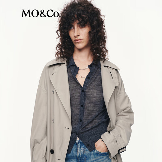 MO&Co. C+ Series Windbreaker 2025 Autumn New Loose Jacket Independent Bracelet Belt MBE3TRC002 Gravel Color S /160