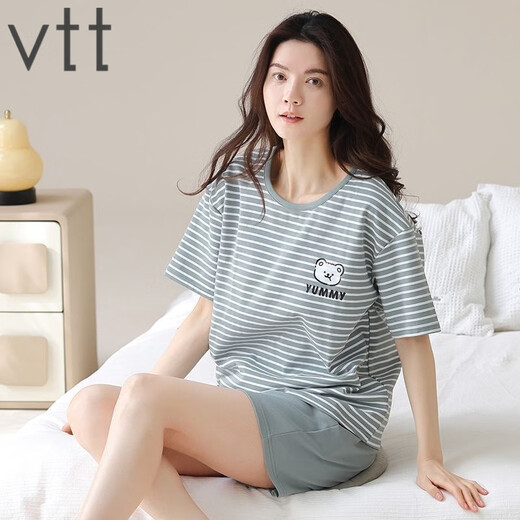 VTT Pyon Pyjamas en coton pour femmes en été shorts en coton pur shorts d'été Nouveaux jeunes dames costumes de vêtements V V costume à manches courtes: yzt9859 m