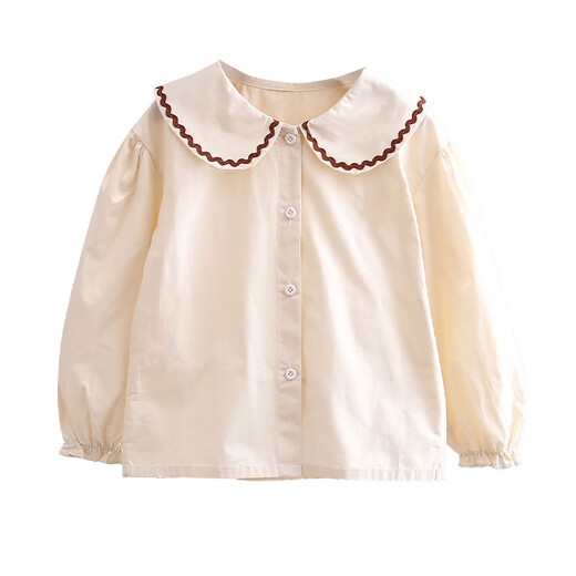 La Chapelle girls spring and autumn pure cotton shirts, fashionable new children's fashion shirts, little girls spring tops, beige 150, recommended height 141-150cm