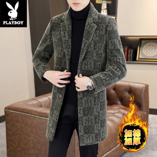 Playboy (PLAYBOY) mid-length woolen coat men's autumn and winter cotton thickened suit collar woolen windbreaker high-end gold mink velvet coat 730 black sense/counter quality 3XL 145-160Jin Jin is equal to 0.5 kg can be worn