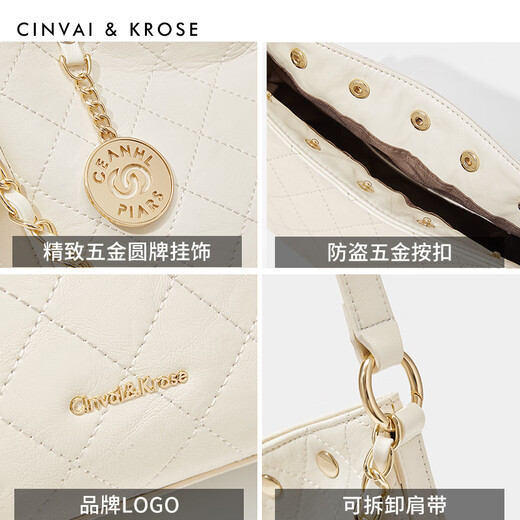 CinvaiKrose official website small c/k bag women's bag 2025 new shoulder bag fashionable diamond bucket bag commuting armpit bag beige white