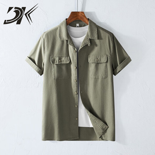 DK Light Luxury Herren-Leinen kurzärmeliges Hemd Herren Retro Revers Workwear atmungsaktiv dünner Sommer Baumwollwäsche vielseitiges Hemd weiß XL