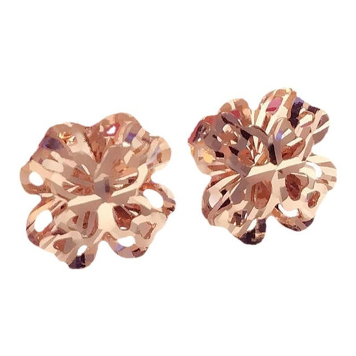ANST Old Phoenix Gold Store Russian Purple Gold Four-leaf Clover Earrings Plated with 14K Rose Gold Color Gold New Style Simple and Sweet Four-leaf Clover Earrings (Rose Gold Pair)