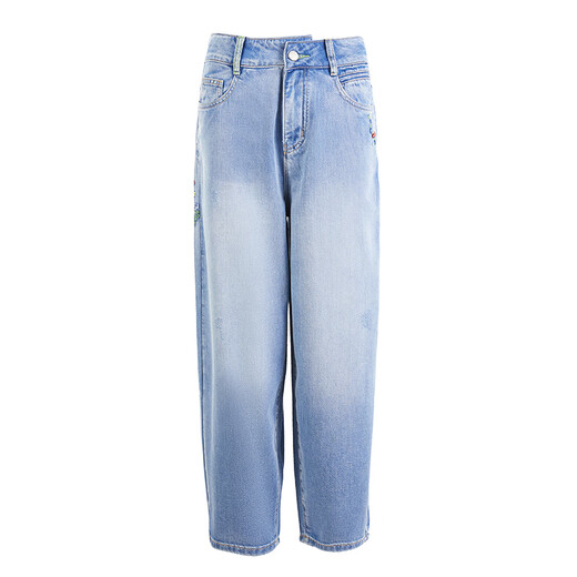 Yuyu Brand Women's Jeans Women's 2025 New Loose Cotton Straight-Tight Casual Washed Pants Versatile FGHB6027 Denim Blue M