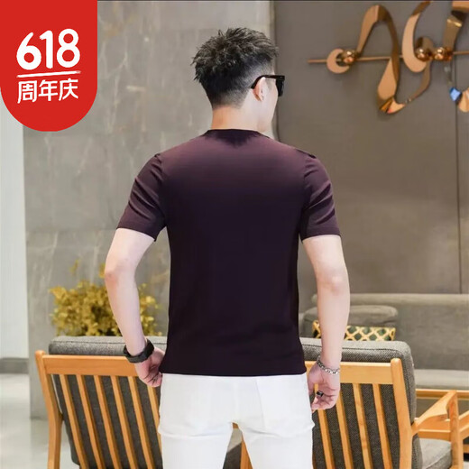 Yuli Knitted Ice-Heat Short-Sleeved T-Shirt Men's New Light Luxury Ice Silk Fashion Half-Sleeve T-Shirt Casual Quality Men's Clothing 9901 Green M _[90-115Jin[Jin equals 0.5 kg]]