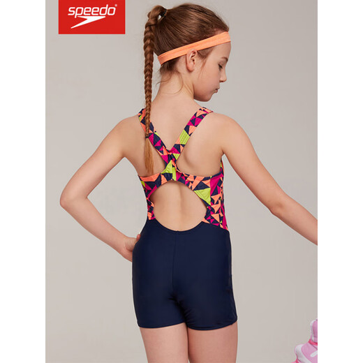 速比涛（Speedo）儿童平角泳衣舒适抗氯防晒女孩训练比赛连体游泳衣 黑色/电光粉8-12392G720 160 80(15-16岁)