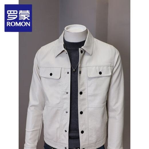 ROMON Spring and Autumn Lapel PU Leather Jacket Men's 2025 Autumn New Korean Style Youth Slim Short Men's Top Off-White 3XL