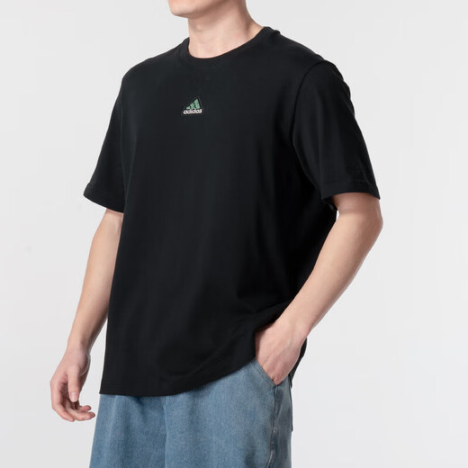 阿迪达斯 （adidas）短袖男夏季简约重磅纯棉半袖T恤男士黑色打底衫上衣 IC9793 S 120-135斤