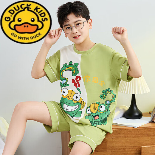 G.DUCKKIDS children's pure cotton boy pajamas summer short-sleeved egg cartoon handsome little boy suit thin home clothes big boy 6636# 170 size 18 height (145-155cm)