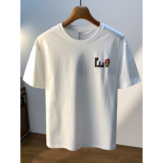 Pang Donglai DL Gran tamaño 200 Jin [Jin equivale a 0,5 kg] Camiseta de manga corta de cuello redondo para hombres 2025 Camiseta de algodón impresa de estilo Hong Kong de verano JSW9928 White M Recomendado 90-108 Jin [Jin equivale a 0,5 kg]