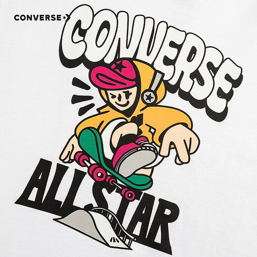 Converse children's long-sleeved T-shirt autumn new medium and large children's soft skin-friendly tops and bottoming shirts casual pure white 110/52 recommended height 98-104cm