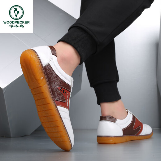 
Woodpecker [top layer cowhide] leather shoes for men in spring and autumn men's business casual leather shoes genuine leather cow tendon sole Korean version beige men's shoes white 9908 white 38 top layer cowde
