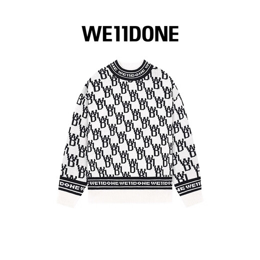 We11done neutrale Männer und Frauen gleicher Stil 22 Herbst- und Winter Neue Produktbrief Logo Druck warm loser runder Nackenpullover offizielles Flaggschiff Schwarz S