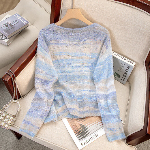Cypress Lazy Style Sweater 2025 Осень Новая Женская Круглая Шея Контрастная полоса свободная повседневная вершина