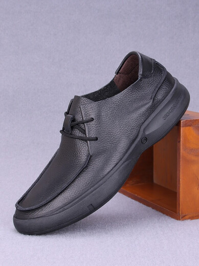 GY Jinlilai genuine leather men's shoes for spring and autumn, first layer cowhide round toe lace-up genuine leather shoes for men's soft face soft sole casual shoes black 9912 42