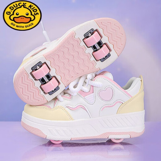 G.Duck Kids2025 Sacios de Rampage Rampage New Children Camas de cuatro ruedas Sneakers 'Double Wheels Skates puede caminar y Remollos Pink Four de 9930 REDETES DETRATEDES 29 Código estándar