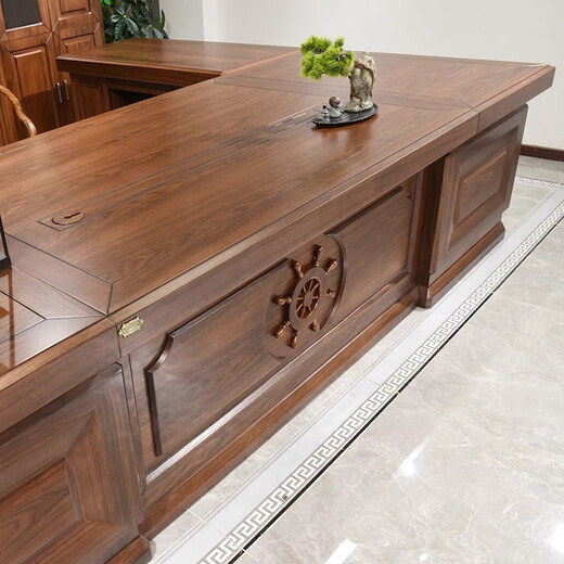 Kong Qiu Mingge Chinese style lacquered ebony wood desk high-end boss desk president desk executive desk chairman office computer desk 2.8 meters boss desk