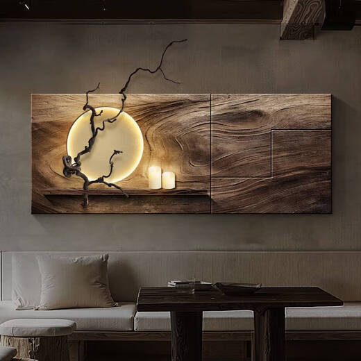 Pupanfeng living room decoration painting retro feeling sofa background wall hanging painting simple atmosphere tea room mural light B style - dead wood spring 12048c remote control lamp painting power bank + warm light
