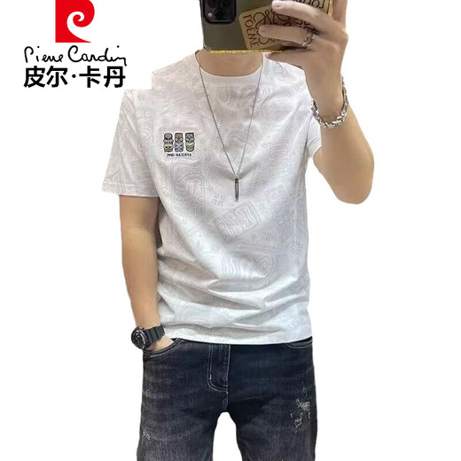皮尔卡丹（pierre cardin）短袖t恤男2025夏季新款男士满身卡通印花修身半袖棉t汗衫上衣 829短袖黑色 M